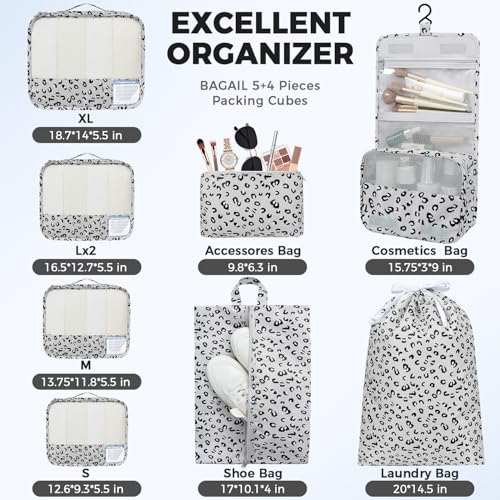 Image of BAGAIL 9 Set Packing Cubes with Packing List Luggage Packing Organizers for Travel Accessories (Grey leopard)