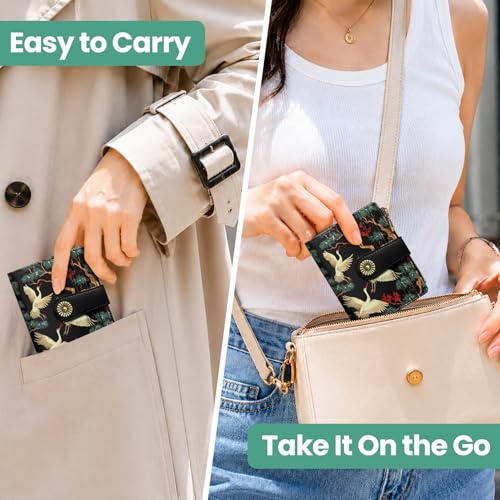 Image of Small Wallet for Women, RFID Blocking Bifold Card Holder Wallet with 10 Card Slots, Cash Compartment, Zipper Coin Pocket & ID Window, Cute Soft Vegan Leather Compact Wallet, Crane