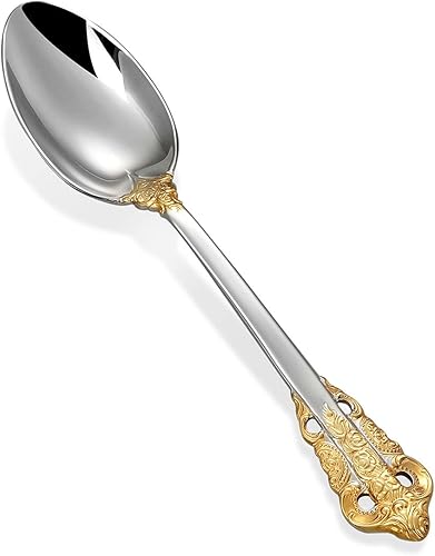 Miniatura 3 de KEAWELL Cuchara de té de lujo de 7 pulgadas, juego de 4, acero inoxidable 1810, cuchara de postre resistente, diseño magnífico con acabado pulido