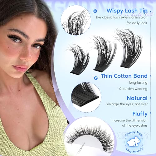 Image of Lash Clusters Kit Wispy Lashes clusters Natural Fluffy Eyelashes Clusters 12mm 14mm 16mm Mixed Cluster Eyelash Extensions Kit D Curl DIY Individual Lashes Kit with Bond and Seal Lash Glue