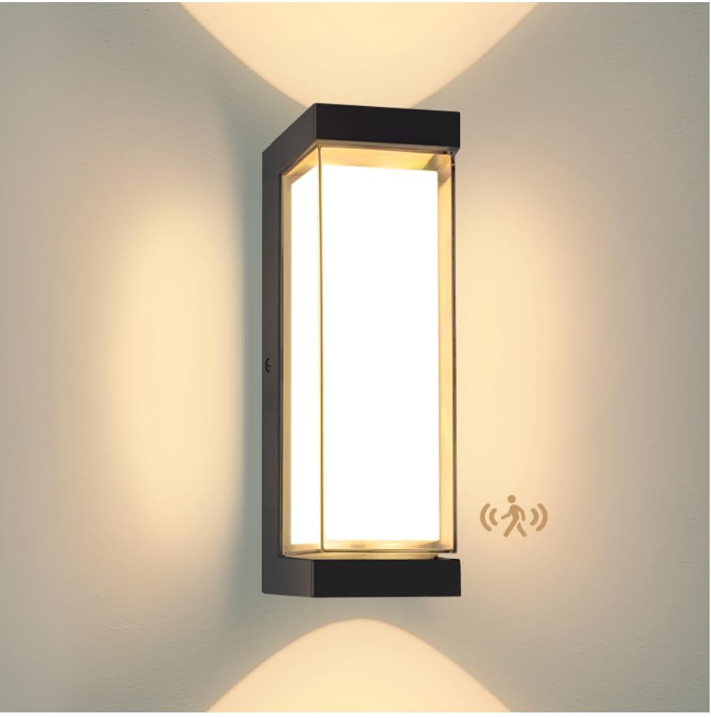 YindaLux 24W LED Outdoor Lamp with Motion Detector, IP65 3000LM Wall Light Indoor/Outdoor, 3000K Modern Wall Light Fixture with Motion Detector, Aluminum Wall Lantern Sconce for Patio, Black โ image 1
