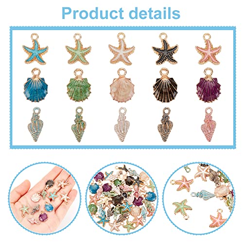 PH PandaHall 15 Styles Starfish Shell Charms 60pcs Sea Shell Pendants Metal Spiral Shells Charm Ocean Dangle Charm for Christmas Jewellery Making Beach Summer Earring Necklace Bracelet - Image 4