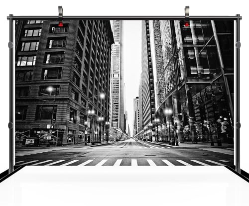 Fondo Chicago Skyline 7x5FT Ciudad Blanco y Negro miniatura 3
