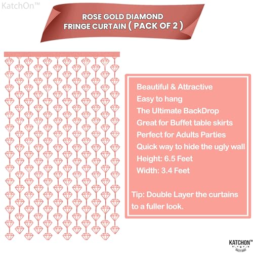 Image of KatchOn, Rose Gold Diamond Foil Curtains - Pack of 2 | Diamonds Backdrop Curtains | Denim and Diamond Party Decorations | Rose Gold Backdrop for Anniversary, Birthday, Bachelorette Party Decorations