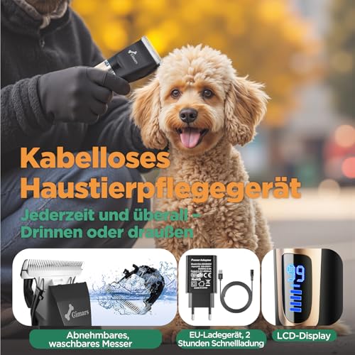 Gimars 3 in 1 Aufgerüstete 4 Gang Hundeschermaschine 7000 U/min für dickes Fell, Leise Tierhaarschneidemaschine Hundehaarschneidemaschine Aufladbarer Hunderasierer, Kabellose schermaschine katze