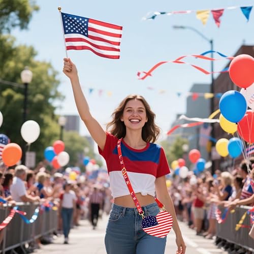 Image of 4th of July Purse for Women Sequin Beaded USA Star Purse American Flag Crossbody Shoulder Bag 4th of July Outfits