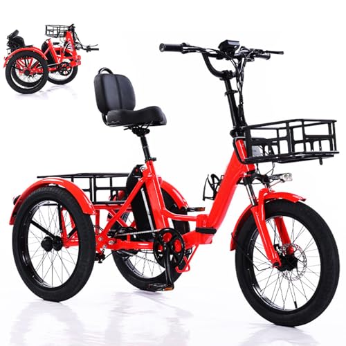 LRPMGZYoe Tricicleta Electrica Montaña Adulto 20 Pulgadas con Cesta De Carga Neumáticos Anchos para Adultos Plegable y fácil de Escalar Capacidad de Carga de 200 kg
