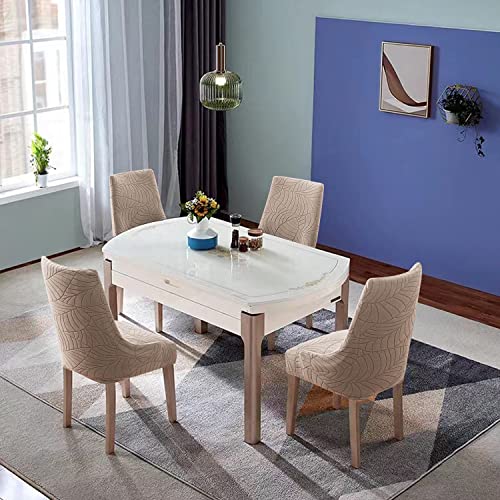 Keluina Newest Jacquard Dining Chair Covers,High Stretchy Fit Wingback Side Chair Slipcovers,Upholstered Arm Dining Chair With Nailed Trim Seat Protector Covers (Sand,4 Pc) #TOP6