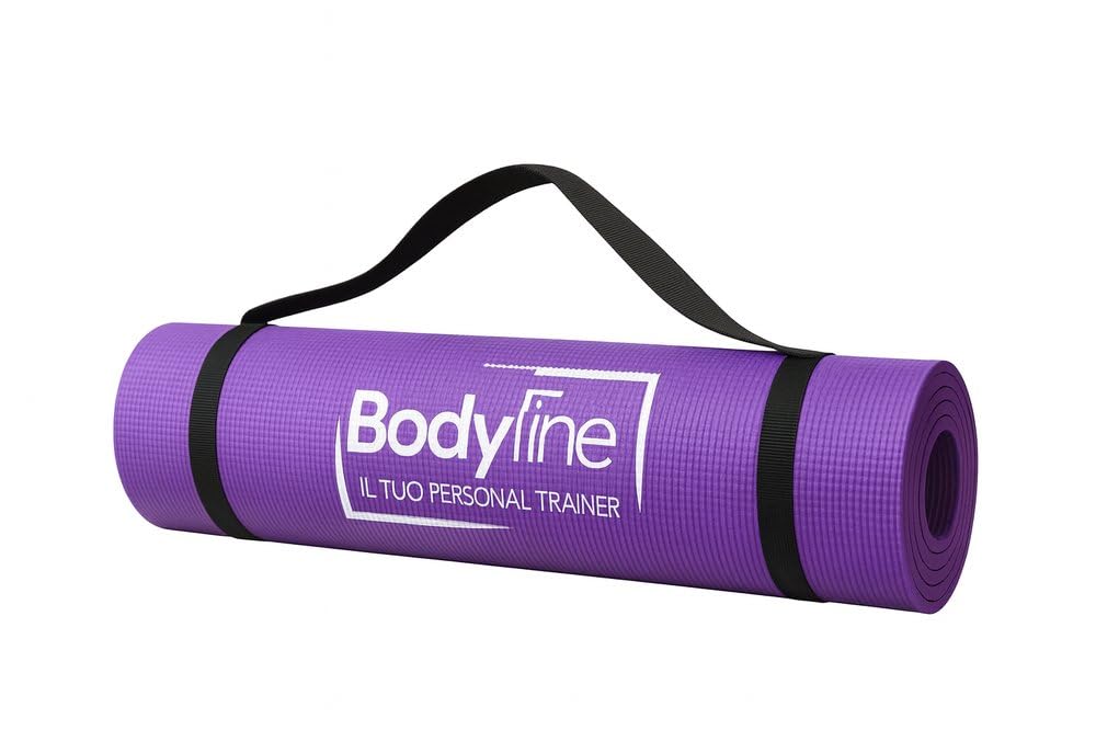 Bodyline Materassino allenamento fitness yoga pilates con elastici e tracolla - tappetino per allenamento da casa e palestra - spessore 0,4 cm - dimensioni 173 x 61 cm