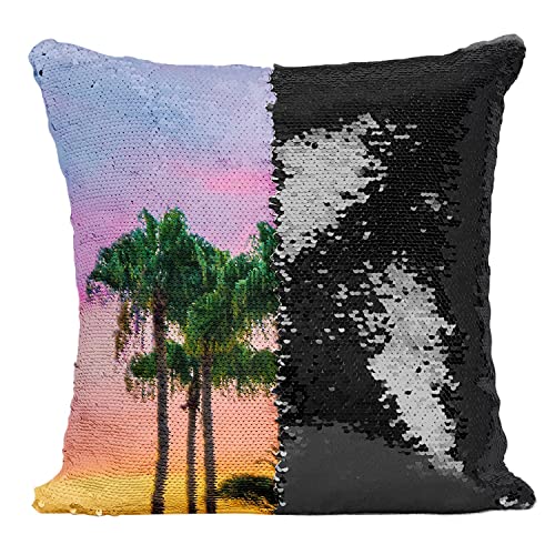 Coussin avec Housse Sequin Paillettes Noir Tropiques Plage Multicolore