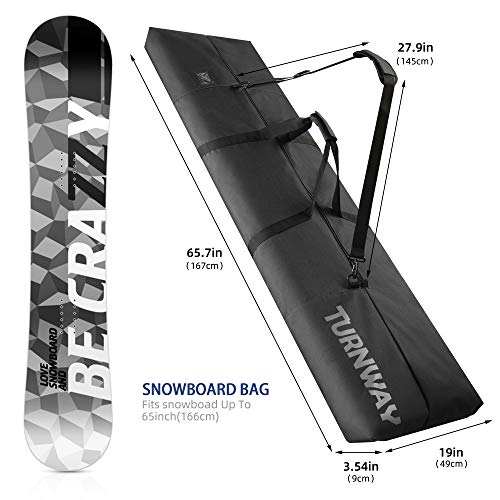 TurnWay Snowboard Bag | Store & Transport Snowboard Up to 165 cm & Extras | Waterproof - for Men, Women and Youth (Black)