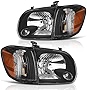 DWVO Headlight Assembly Compatible with 2005-2006 Tundra Double/Crew Cab 2005-2007 Sequoia Pickup Headlamp Replacement Pair Black Housing Amber Reflector