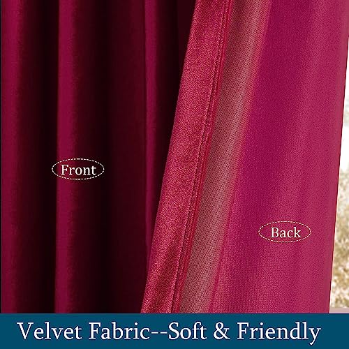 Image of PRIMROSE Red Curtains 90 inch for Living Room Velvet Drapes Blackout Rod Pocket Back Tab Window Treatment Semi Room Darkening Decor Curtains for Bedroom Set of 2 Panels