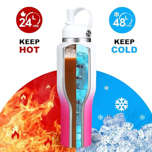 Image of SENDESTAR 40oz Stainless Steel Water Bottle(Cold for 48 Hrs, Hot for 24 Hrs),Double Wall Vacuum Insulated Bottle with Straw Lid, Spout Lid and Flex Cap, Fit in Any Car Cup Holder
