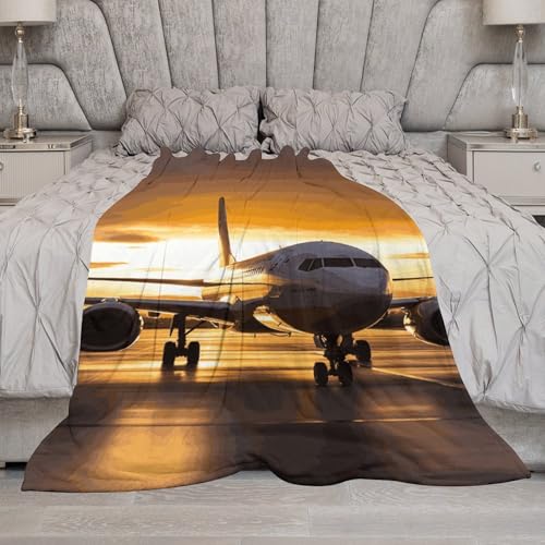 Couverture moelleuse avion du soir plaid flanelle pour toute la famille