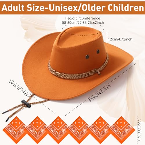 Image of Zhanmai 12 Pcs Cowboy Hat and Bandana Cowboy Cowgirl Hats Bulk Western Party Costume Halloween Accessory