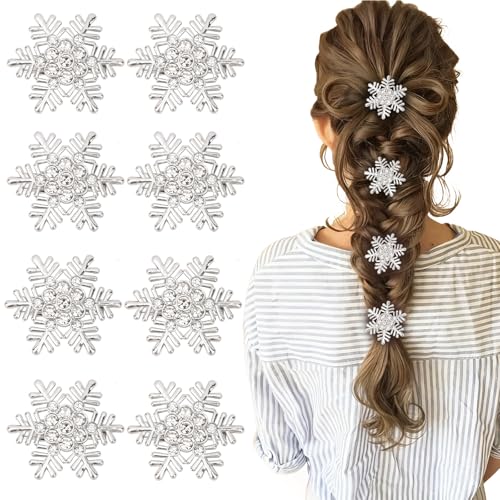 8Pcs Snowflake Hair Clips Rhinestone Sparkly Hair Barrettes Glitter Metal Hair Clips Alligator Clips Silver Hair Accessories for Winter Christmas Wedding Party
