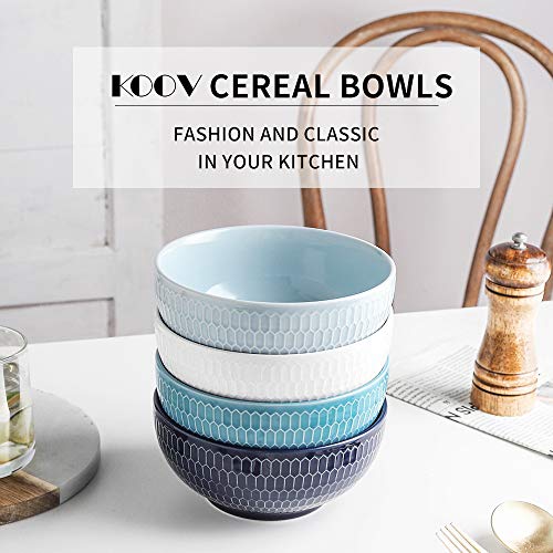 Koov 24 Ounce Soup Bowl Set, Porcelain Cereal Bowls Microwave And Dishwasher Safe, Kitchen Bowls For Oatmeal Breakfast, Chip, Rice, Ceramic Bowls Set Of 4 (Blue Series) #TOP1