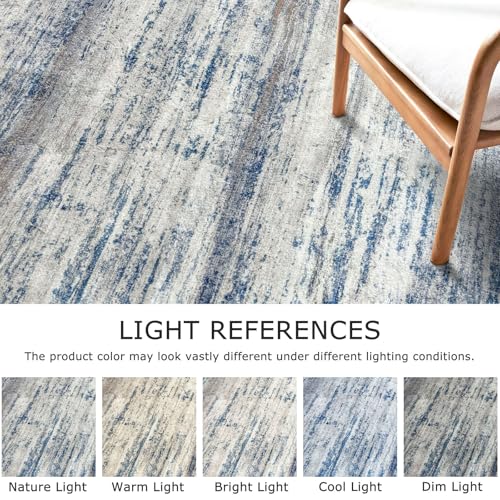 KOZYFLY Round Area Rugs 6Ft Modern Abstract Ombre Circle Rug for Bedroom, Washable Rug Non-Slip Soft Striped Living Room Area Rug, Print Distressed Grey-Blue Carpet for Laundry Nursery