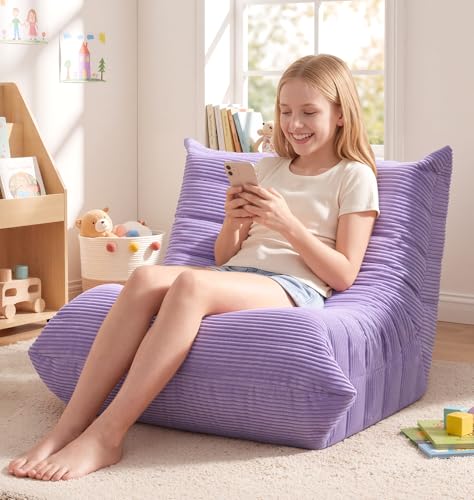 Image of Hobestluk Medium Bean Bag Chair Faux Fur Fabric BeanBag Couch for Playroom | Purple Corduroy,Ergonomic Design,Memory Foam,Strong Supportive,No Assembly Required,DecorativeStyle for Living Room Bedroom