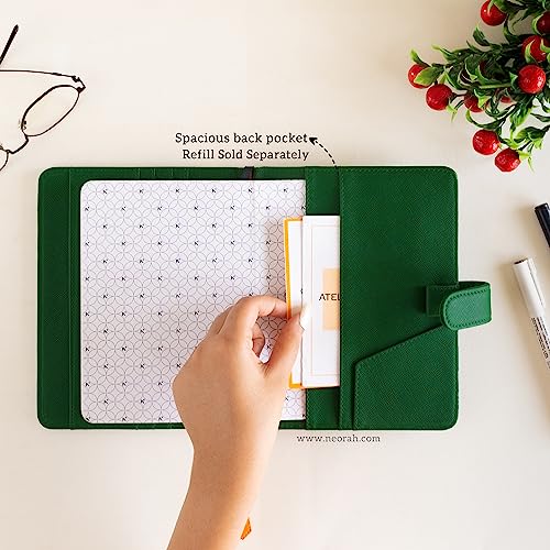 Image of NEORAH - B6 Notebook SLEEVE with SNAP Button - [ SLEEVE ONLY ]|Vegan Leather|Office Diary Holder with Penloop|2 Front & 1 Back Pocket |6 Card Slots |2 BookMarks - Fits any B6 Softcover -DARK GREEN
