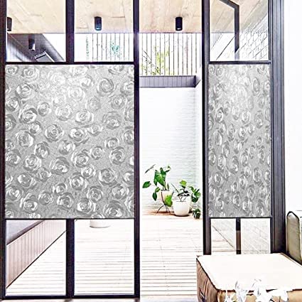 Image of SUNBIRD Window Film Privacy Colorful Window Sticker, Decorative Window Vinyl, Adhesive Home UV Blocking, Heat Insulation Static Cling for Bathroom Office (24 X 147 INCHES, Rose Bunch)