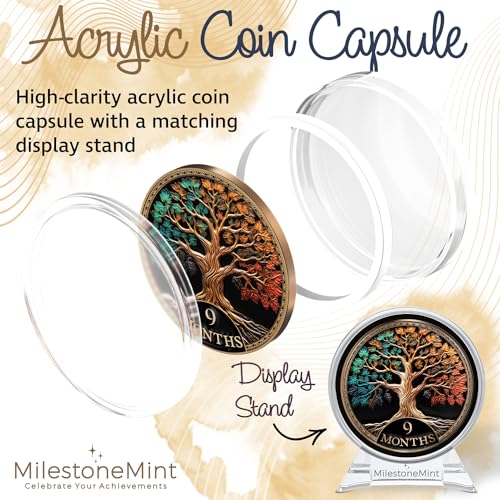 Image of MilestoneMint 9 Months Sobriety Coin Tree of Life Gift Set | Anniversary Sobriety Gifts for Men & Women | AA Coins and Medallions with Token Capsule, Stand & Card | 3D Texture, Recovery AA Chips