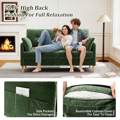 Image of Hanherry Loveseat Sofa, 62.6 inch Small Couch for Living Room, Comfy Chenille Fabric Love Seat for Bedroom with Throw Pillow,Removable Cushion Cover,Couches for Small Space,Apartment,Dorm
