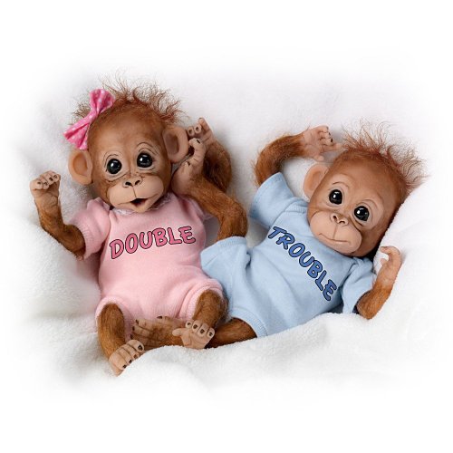 Muñecos Gemelos Orangután Bebé Poseables 20 cm miniatura 1