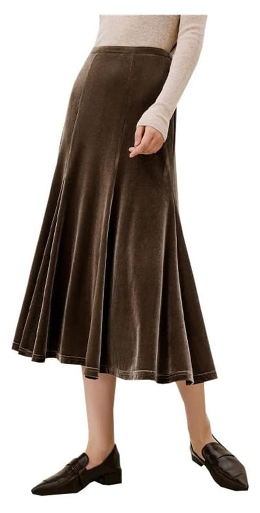 Womens Silk Velour Midi Skirt High Waist A-Line Long Casual Office Skirt for Daily Wear