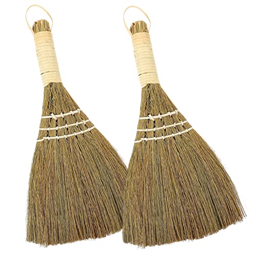 minkissy 2St Küchenreinigungsbesen natürlicher Palmenbesen natürlicher Schneebesen Tischschreibtisch Werkzeug Desktop-Besen Handbesen Handfeger Mais die Bürste einstellen Miscanthus