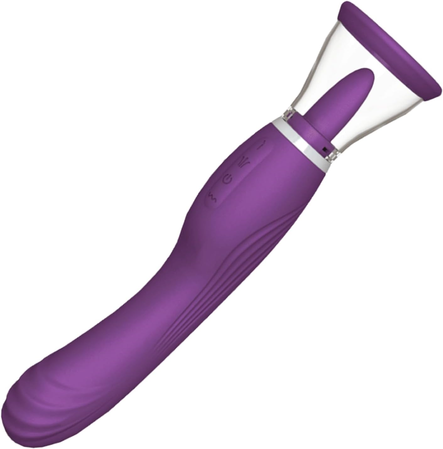 3-in-1 Vibrator with Clit-Licking Tongue & Pussy-Pump - G-Spot Dildo Sex Toys - 8x8 Vibration Functions - Hypoallergenic Silicone - 10.25 Inches Rechargeable - Purple