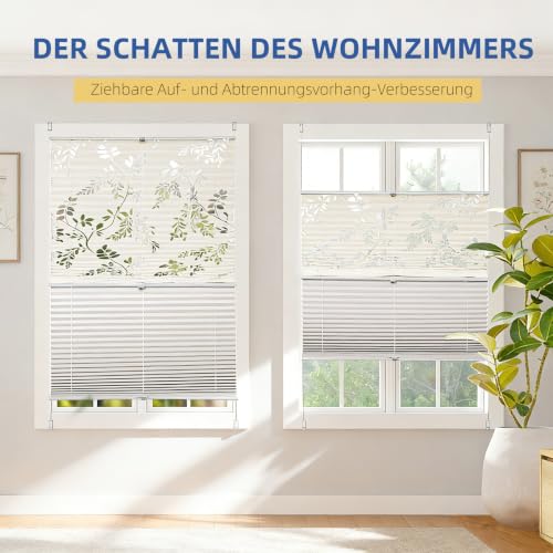 Sekey Plissee Doppelplissee Day+Night Verdunkelung ohne Bohren verspannt Lichtschutz, Klemmfix, 75x200cm Muster & Beige – Ansicht 2