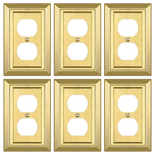 Metal Wall Plate for Electrical Outlets Decorative Brass Gold Switch Plates Outlet Cover Light Switch Cover Plate 1-Gang Wall Plates (Duplex Outlet 6 Pack)