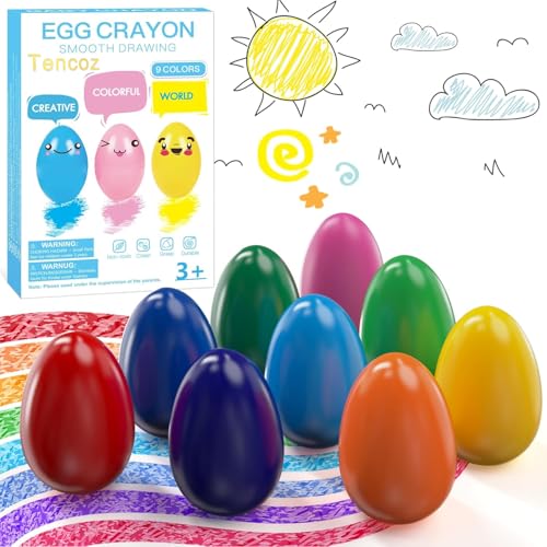 Tencoz 9 Colors Easter Egg Crayons for Kids Easy Grip Palm-Grasp Washable Drawing Tools Great Gift for Kids 3+ Drop-Resistant First Art Supplies Birthday Gifts for Boys Girls