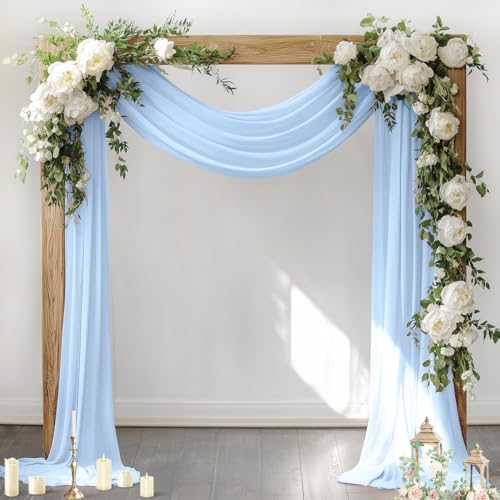 Image of Socomi Wedding Arch Draping Fabric 1 Panel 29 inch x 19Ft Baby Blue Sheer Chiffon Curtain Drapes 6 Yards for Wedding Ceremony Birthday Party Decoration