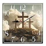 L'orologio da parete Tre Croci Gesù Cristiano Religioso Pasqua in legno decorativo religioso orologio creano un aspetto elegante. Aggiungi un tocco di stile vintage al tuo arredamento con questo orologio da parete rustico in legno MDF. Molto elegante e diverso, per attirare facilmente l'attenzione degli altri.