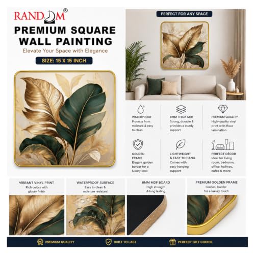 Image of RANDOM Premium Square Wall Painting Set of 2, 38 x 38 cm (Golden Frame)