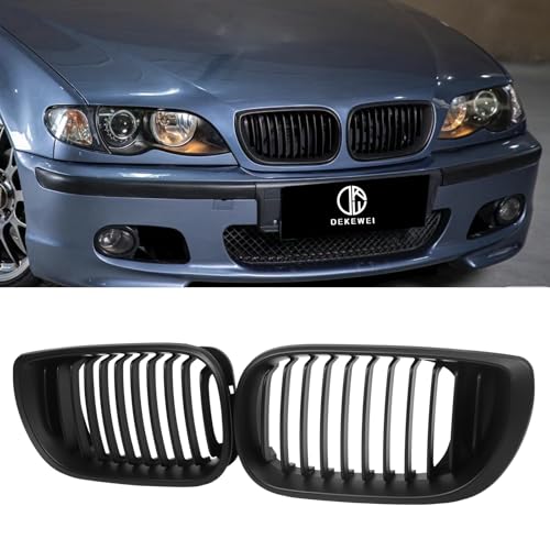 DEKEWEI E46 Grill, Black Kidney Grille Compatible with BMW 3 Series 2002-2005 E46 4-Door 320i 325i 325xi 330i 330xi Single Slat Matte Black Grill