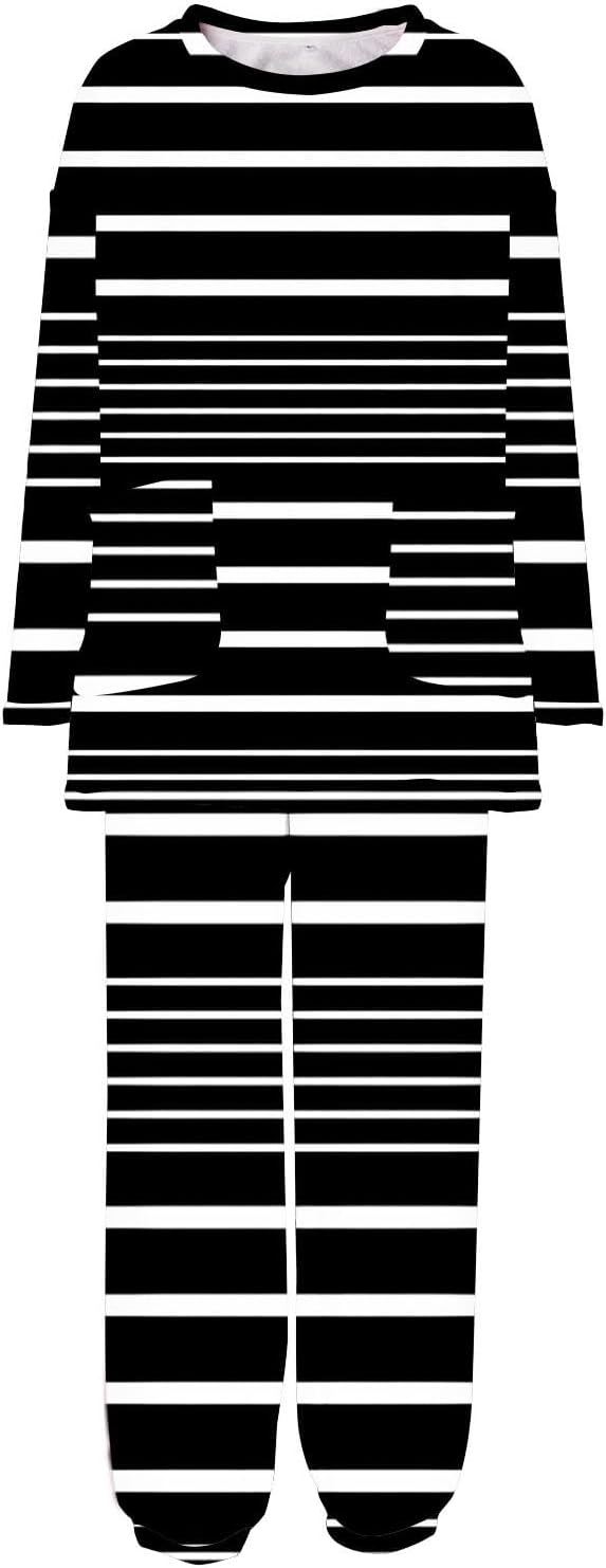 Womens 2 Piece Pajamas Set Stripe Tunic Tops with Pockets Long Pants Fleece Warm Thick Loungewear Sleepwear