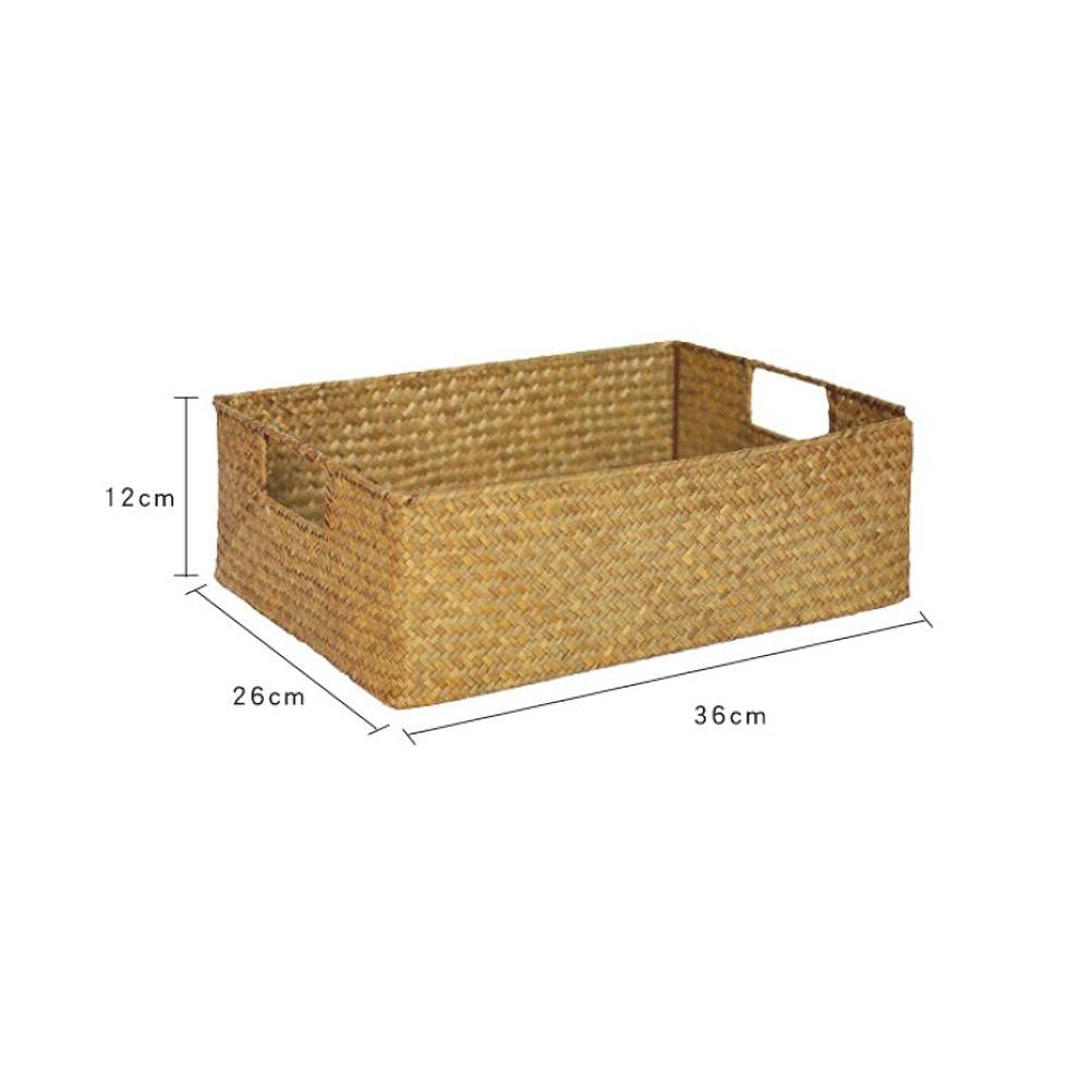 Kosz pudełka do przechowywania ręcznie robiony kosz do przechowywania wodorostów tkany pojemnik do przechowywania z uchwytem do domu kuchni biura 30 * 20 * 10 cm materiały do przechowywania (B)