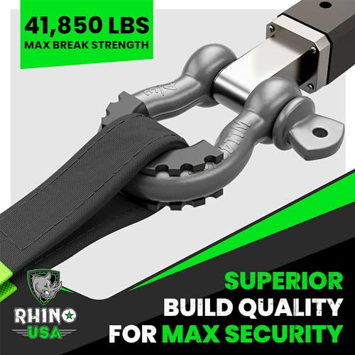Image of Rhino USA D Ring Shackles (2-Pack) - 41,850lb Break Strength - Heavy Duty 3 /4 inch Clevis Shackle with 7 /8 Pin for Towing & Off-Road Use - Pairs with Tow Strap for Vehicle Recovery (Gray)