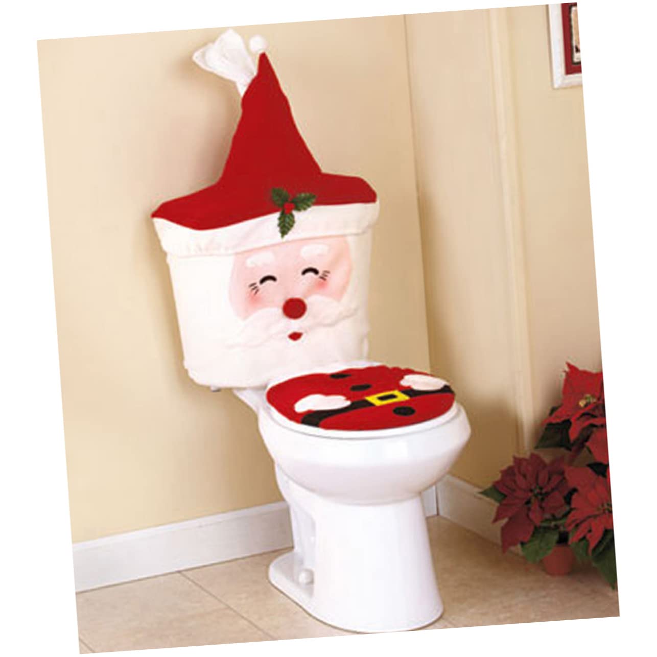 Cabilock Bathroom seat Cover Santa Toilet seat Cover Christmas Santa Claus Toilet Cover Decoration for Home Toilet seat Covers Washable Toilet Tank Cover Decorative Cover Toilet lid