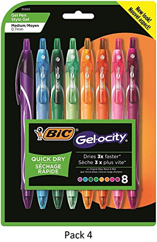 BIC Gel-Ocity Quick Dry Retractable Gel Pen, Medium Point (0.7 mm), Assorted Colors, 8-Count, 4 Pack