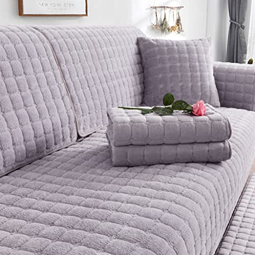 SHAFAJNC Winter Sofa Überwürfe Samt rutschfest Volle Deckung,Ecksofa L-Form Sofaschoner Möbelbezug Sofa Schutz Starke 1 2 3 4 Seater Sofabezug Sofaüberwürfe-A-90x70cm(35x28inch) Cover
