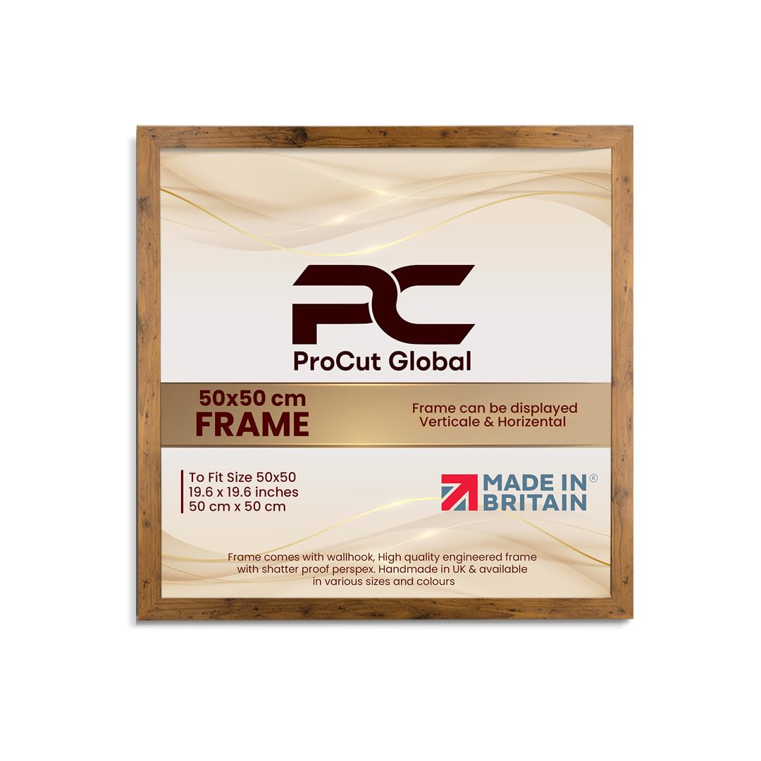 Procut Global 50X50CM Rustic Oak Picture Frames - Modern Wooden Photo Frame with Shatterproof Perspex for Wall or Tabletop - Perfect for Posters, Certificates, Prints - Sizes & Colors Available