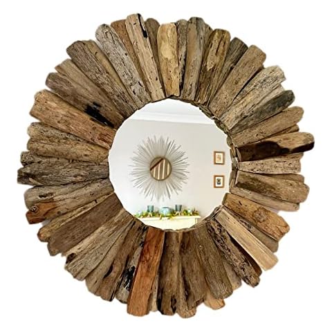 Round Driftwood Mirror 40cm Vintage Rustic Natural Frame Bathroom Art Wall Decor Cover