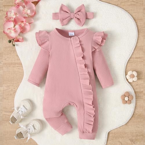 Newborn Baby Girl Romper Zip Ruffle Bodysuit One Piece Jumpsuit Baby Girl Clothes Coming Home Outfits2