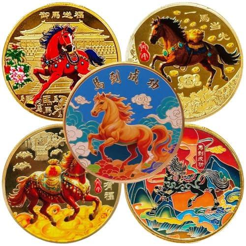 Ericetion Pièces De Monnaie Chinoises De Collection, Année 2026, Signe du Zodiaque Chinois (Cheval), Lot De 5, Souvenir Idéal pour Les Célébrations du...