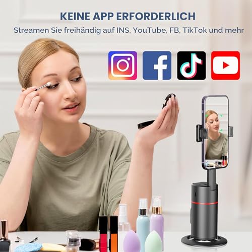 Automatisches Gesichtserkennungs-Stativ, Keine App Erforderlich, Intelligente Handyhalterung mit Fernbedienung, um 360° Drehbare Handykamera-Halterung mit Smartphone-Halterung, Stativ für Vlogs/TikTok